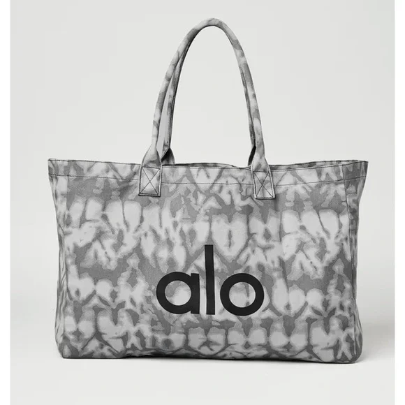 Oversized Alo Yoga Iconic Shopper Tote in Grey Tiedye Canvas - 20" x 14” - Picture 4 of 5
